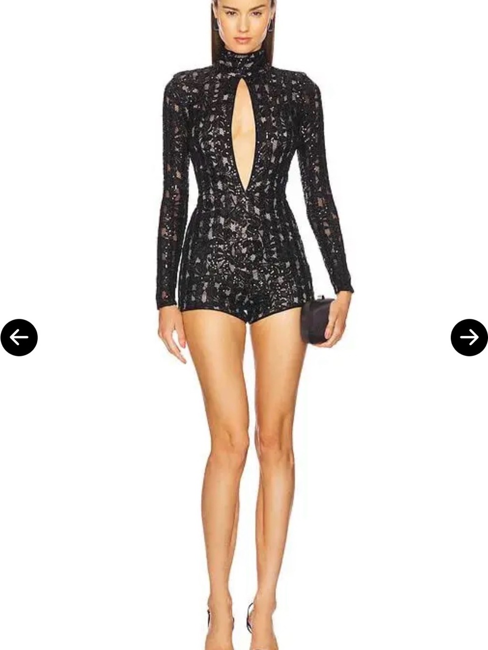 Revolve Michael Costello Monique Black Lace Long-Sleeve Keyhole Romper Small NWT